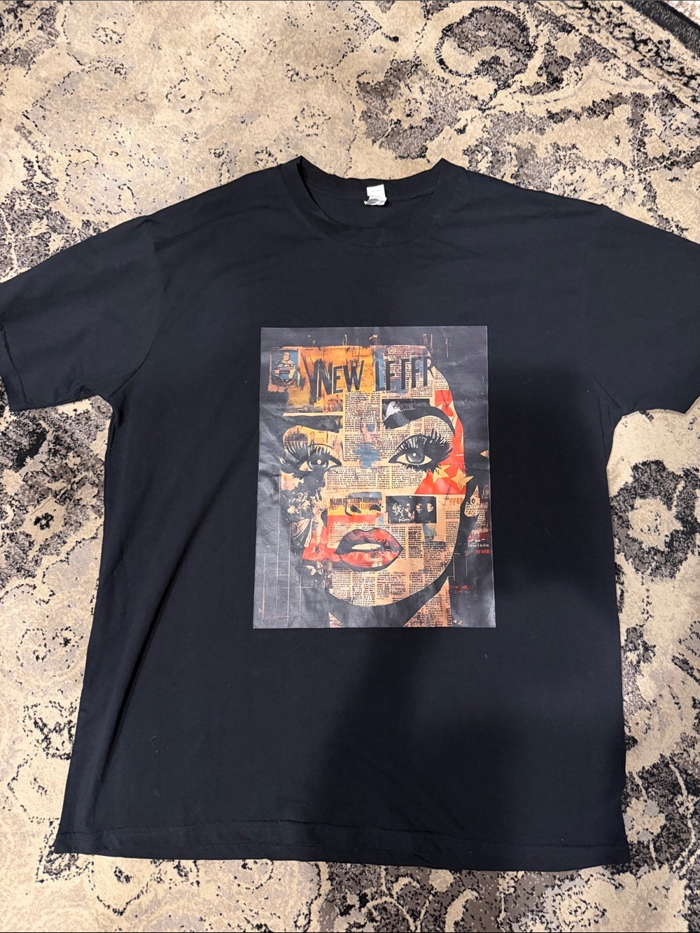 Men's Black Graphic Tee with Abstract Face Print